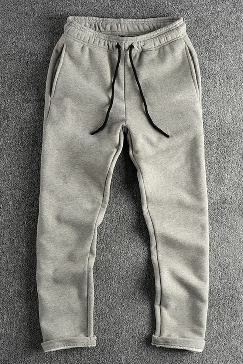 223# Winter New American Retro Thick Velvet Knitted Sweatpants Men's Simple Elastic Waist Drawstring Sport Casual Straight Pants