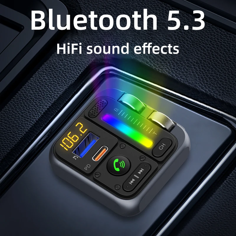 Bluetooth 5.3 FM transmitter car adapter car charger 42W PD30W HIFI sound effect wireless hands-free call USB MP3 music player