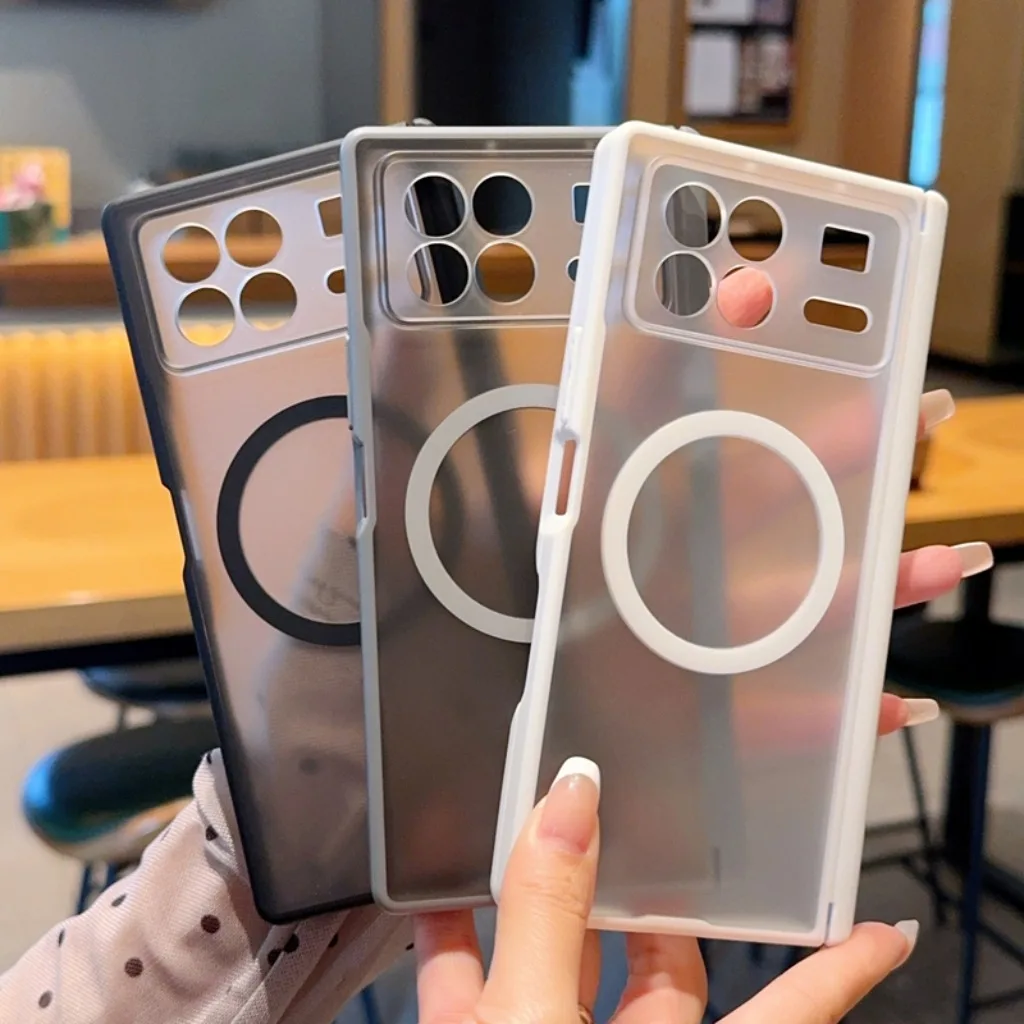 Matte Translucent Magnetic Phone Case with Full Hinge Protection - Wireless Charging & Shockproof Cover