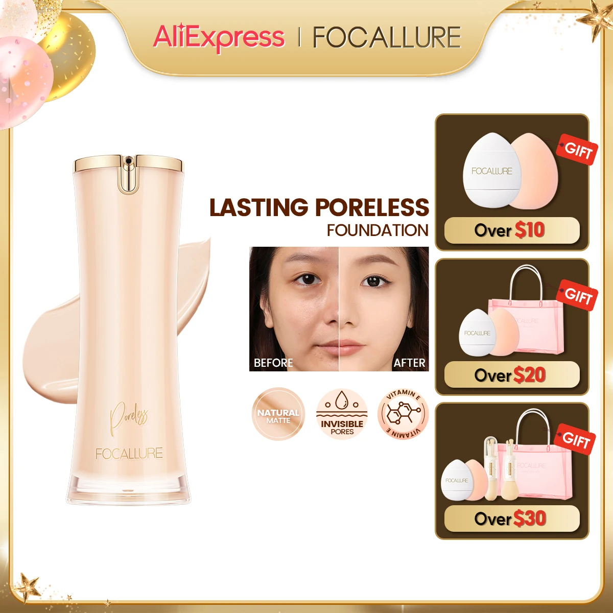 FOCALLURE Liquid foundation long-lasting oil-control high coverage poreless lightweight concealer face base makeup cosmetics liquid foundation makeup cosmetics