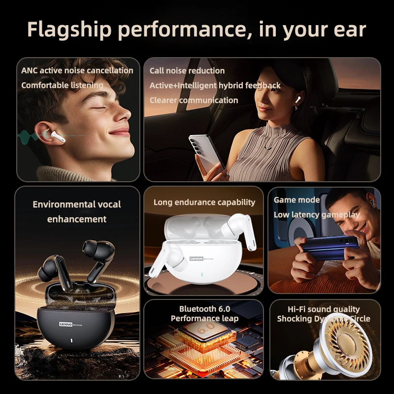 레노버 LE253 무선 블루투스 6.0 헤드폰 TWS HiFi 사운드 ANC 소음 감소 이어폰 마이크가 포함된 게임용 스포츠 이어버드 새 제품