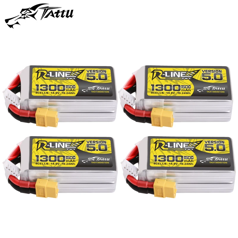 

4PCS TATTU-R-LINE 5.0 14.8V 4S 1300mAh 150C LiPo Battery For RC Helicopter Quadcopter FPV Racing Drone Parts With XT60 Plug