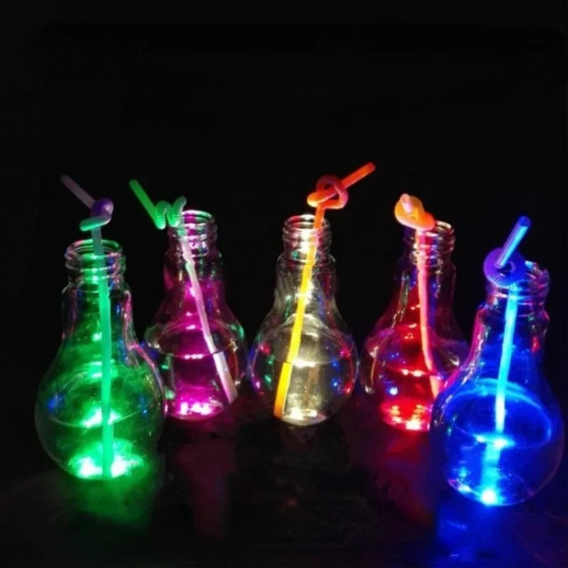 10PCS Luminous Bulb Cup Water Bottle 400ml Bulb Tea Creative Cup Bottles Drink Plastic Juice Bottle Cute Water