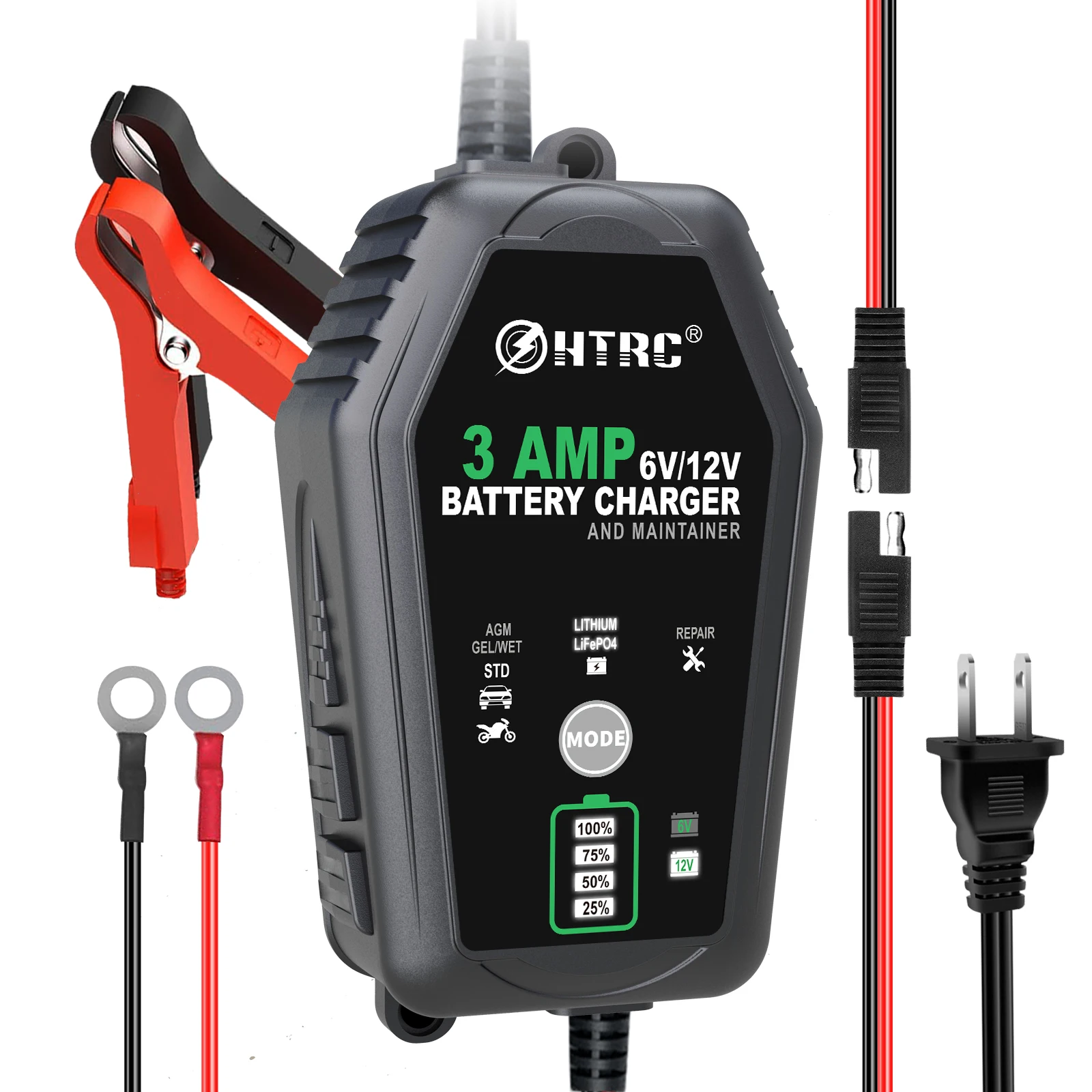 Chargeur Batterie 12V 6A 3 Modes STD/AGM/Lithium/LiFePO4 - EU/US/UK/AU