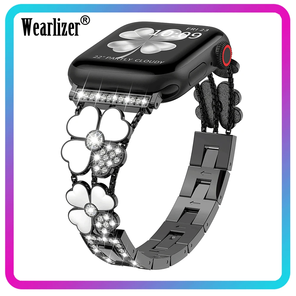 

Wearlizer Bling Metal Watch Band for Apple Watch 38/40/41mm Adjustable Band Women Diamond Bracelet Strap for iWatch Series 7 6 5