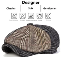 Unisex Retro Grid Stitching Newsboy Caps Men British Painters Hats Spring and Autumn Berets Hip Hop Berets 6