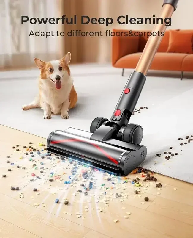Laresar Cordless Vacuum Cleaner, 550W/45Kpa Stick Vacuum Cleaner , Anti-Tangle Vacuum Cleaner with Charging Station Touch Screen 5