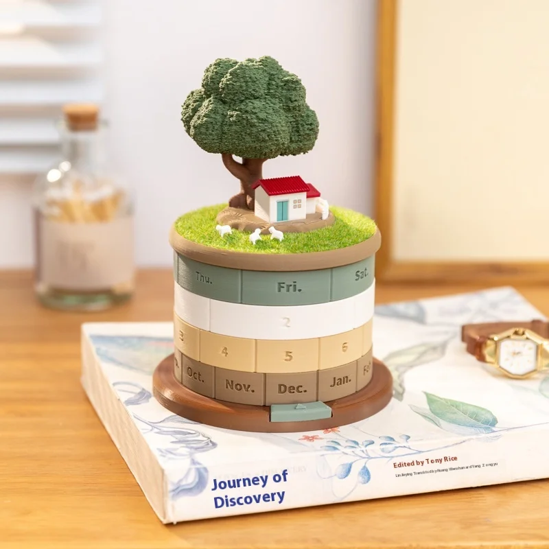 Cute Mini Perpetual Calendar-Diy Desktop Landscape With Movable Dates-Kawaii Gift For Girls Exam Countdown Ready Zen Desk