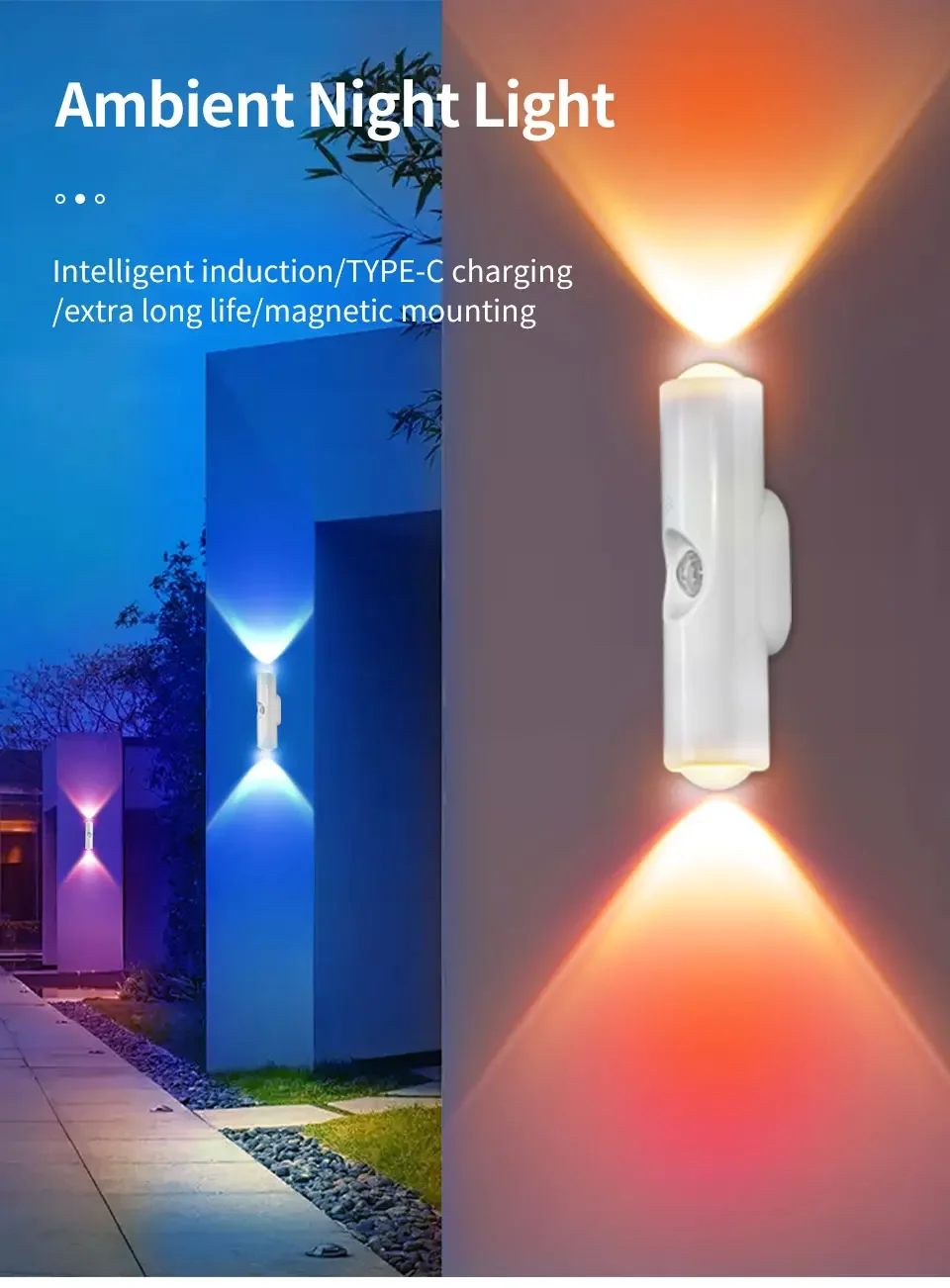 Motion Sensor RGB LED Night Light - Rechargeable Magnetic Wall Lamp for Mood Ambient Lighting