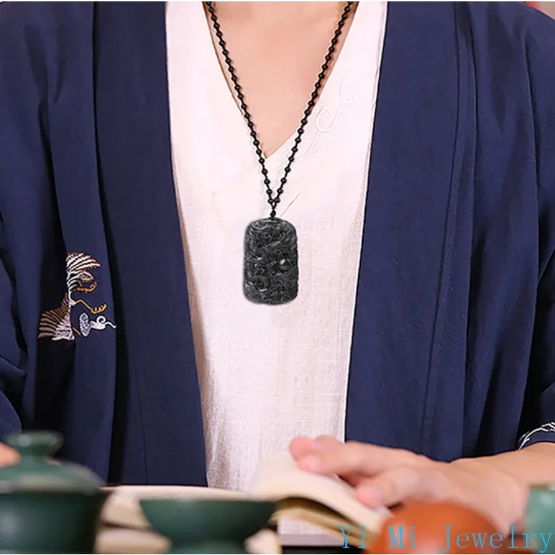 Natural Myanmar A Jade Pendant Black Chicken Seed Dragon Brand Zodiac Dragon Jade Pendant Jewelry Necklace