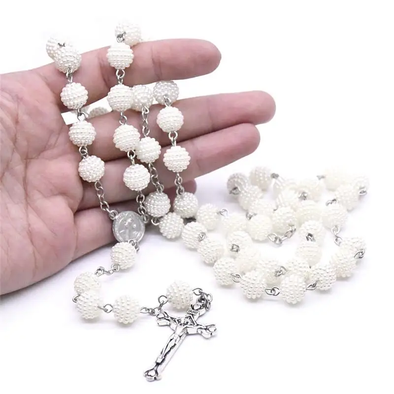 

1PCS Christ Wedding Long Strand Pearl Rosary Necklace