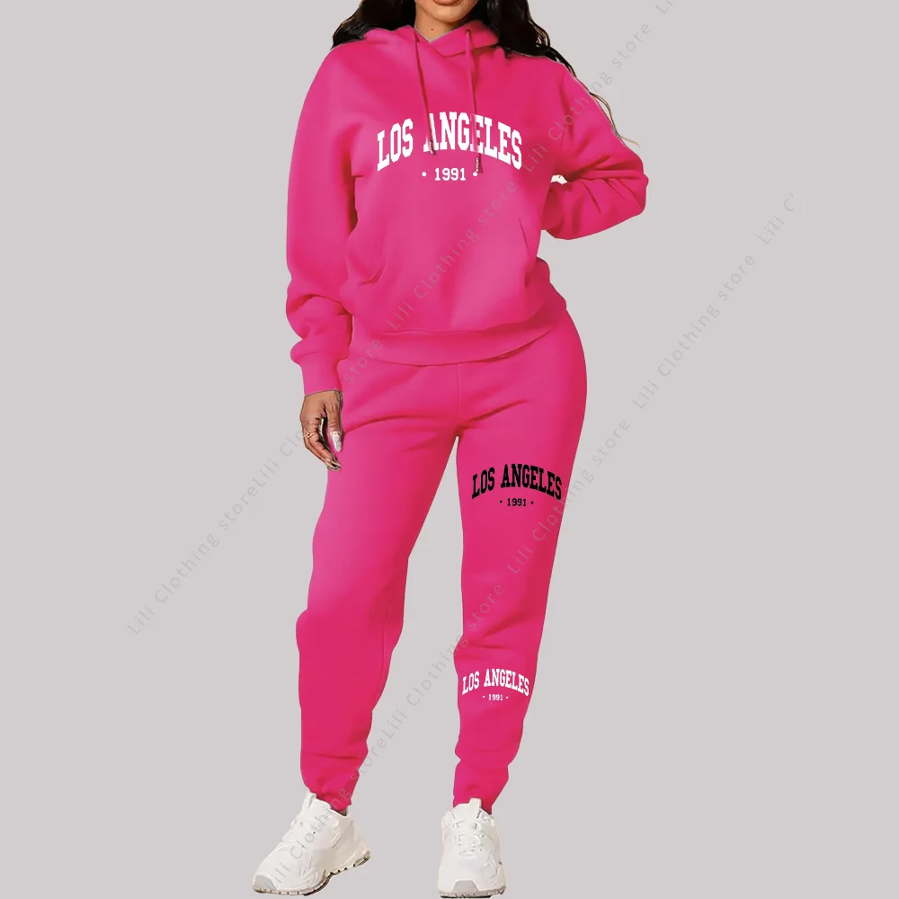 Femmes ensembles sweats à capuche pantalons 2 pièces tenues vêtements de sport esthétiques survêtement Los Angeles lettre imprimer costume dames survêtement grande taille