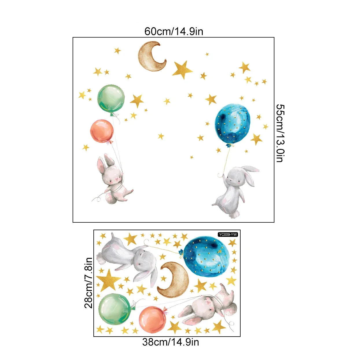 Cartoon Luminous Bunny Balloon PVC Sticker Removable Rabbit Star Wall Glow Stickers luminous wall stickers