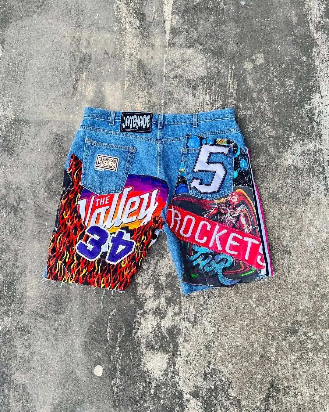American Shorts Y2K Jeans Mens Womens Harajuku Hip Hop Graphics Patchwork Retro Blue Baggy Denim Gym Shorts Casual