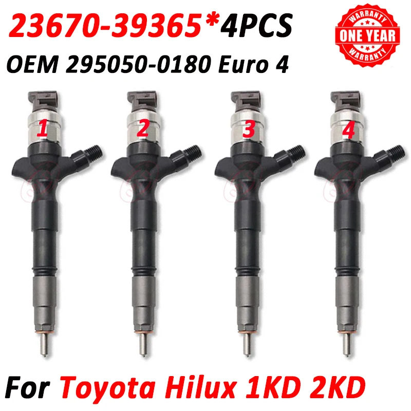 

4PCS 23670-39365 Common Rail Injector 2367039365 Diesel Fuel Nozzle 2950500180 For Toyota Hilux 1KD 2KD Euro4 Engine