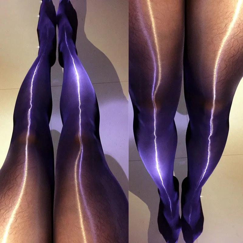 Sexy Men 8D 912PIN Oil Shiny See Through U Convex Pouch Stockings Open Close Sleeve Sheer Glossy Pantyhose Tights Plus Size