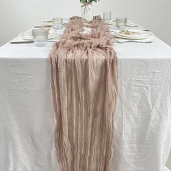 Elegant Sage Gauze Table Runner - Semi-Sheer Vintage Decor - 90X400cm (Beige)