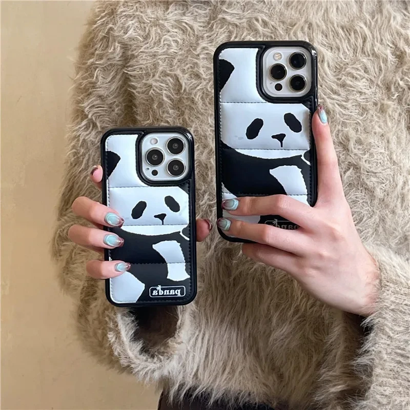 Cartoon Cute Panda Down Jacket Custodia Per Cellulare Per Iphone 15 14 13 12 Pro Max Down Cute Panda Per Apple 7 8Plus X Xs Xr Xs Max