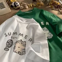 Korean Version Retro Minimalist Printed Summer T-shirt Casual Loose Couple Thin Short Sleeves - Image 2