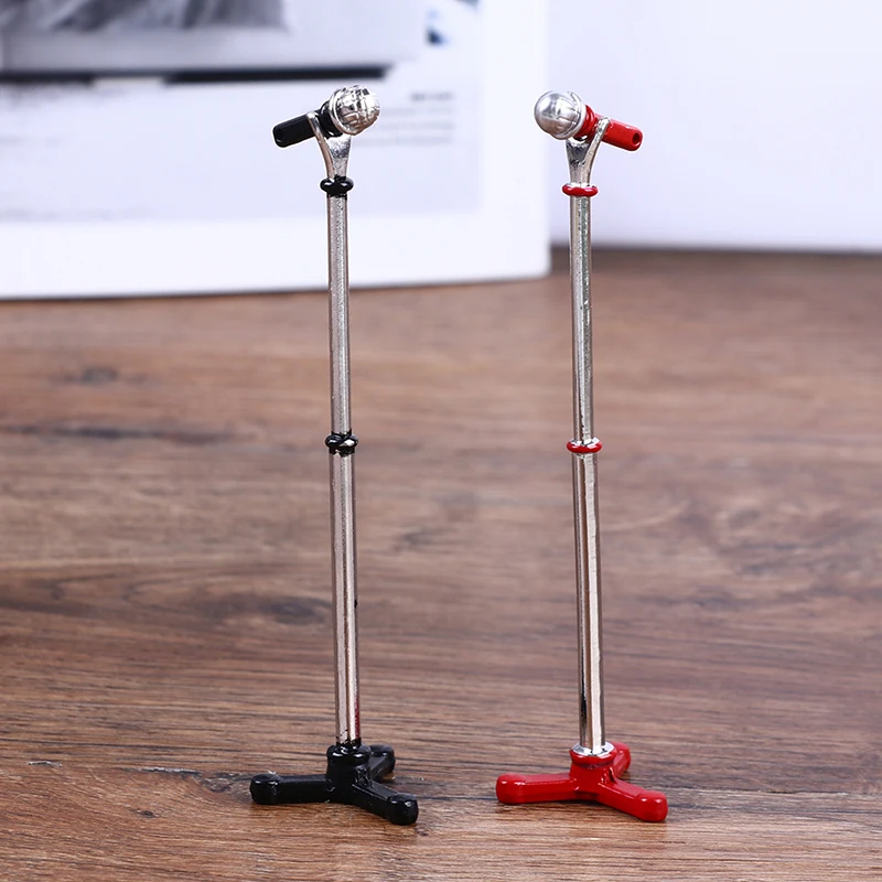 

1:12 Dollhouse Mini Microphone Model With Stand Musical Instrument Furniture Dolls Accessories Kids Pretend Play Toys