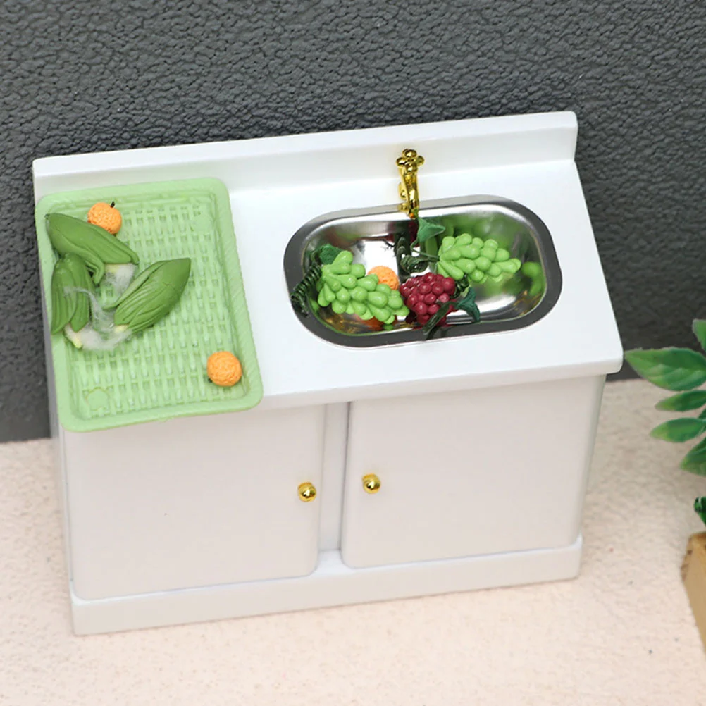 

Decor Dollhouse Cupboard Mini Sink Counter Decorations Model Miniature Cabinet White Kitchen Furniture Bathroom Micro Scene