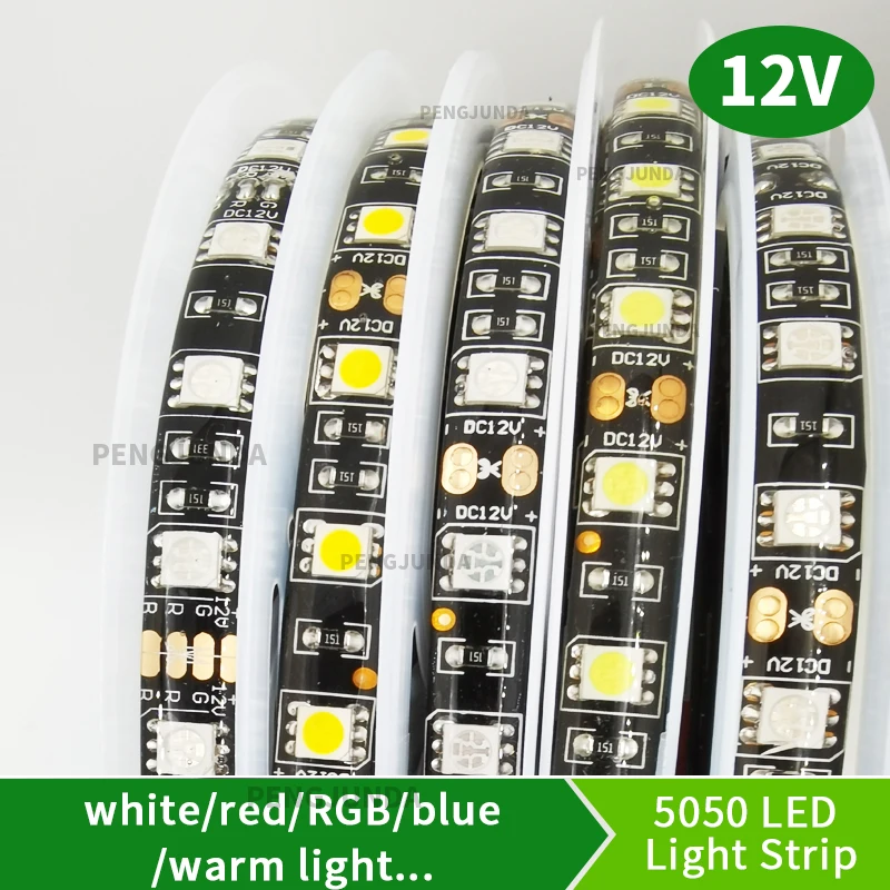 LED Strip Waterproof 5050 DC12V 60LEDs/m 5m/lot Flexible LED Light RGB 5050 LED Strip White / Warm White /Red / Greed / Blue