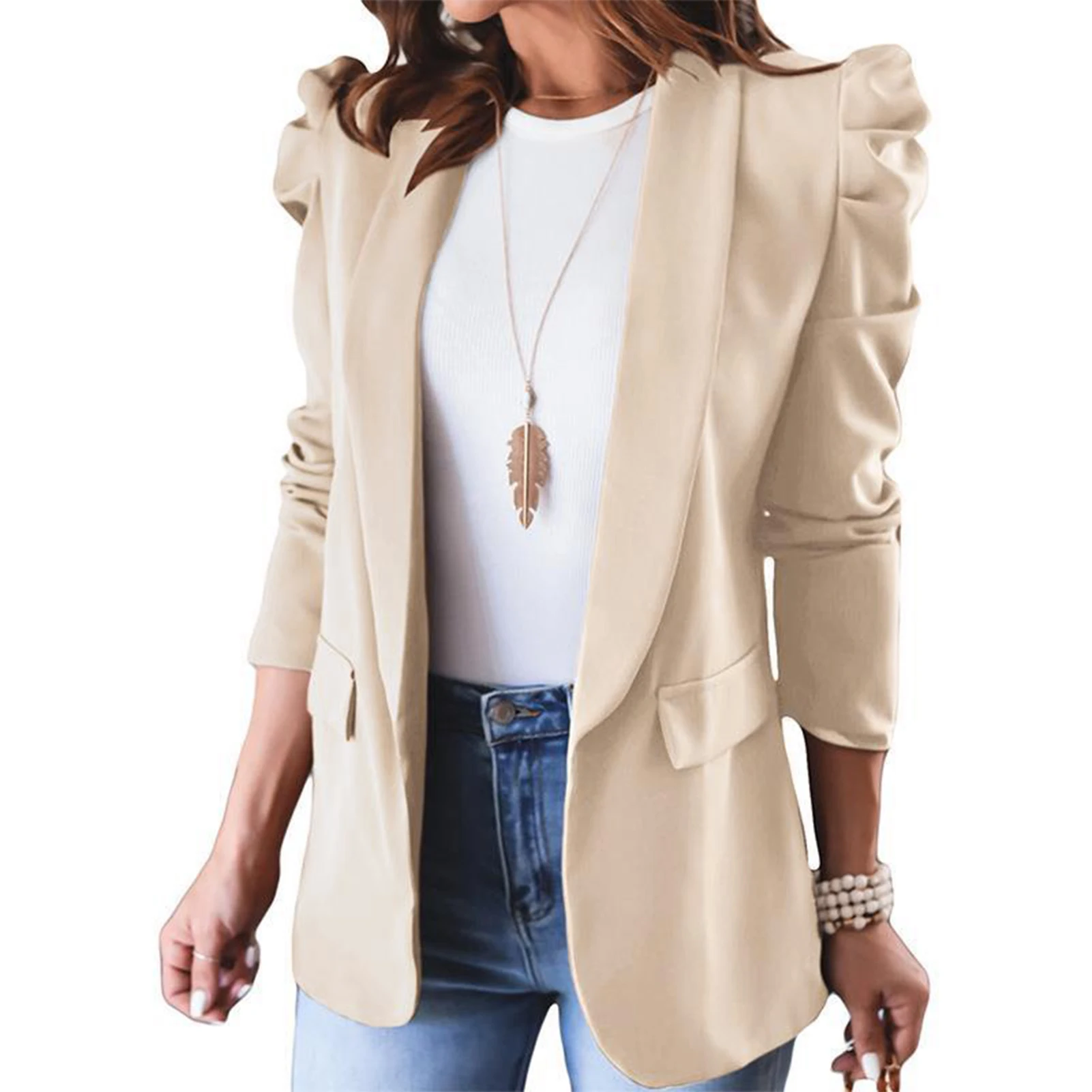 

Classy Women's Suit Jackets Solid Color Slim-fitting Lapel Collar Jacket for Daily Dating Shopping Wear