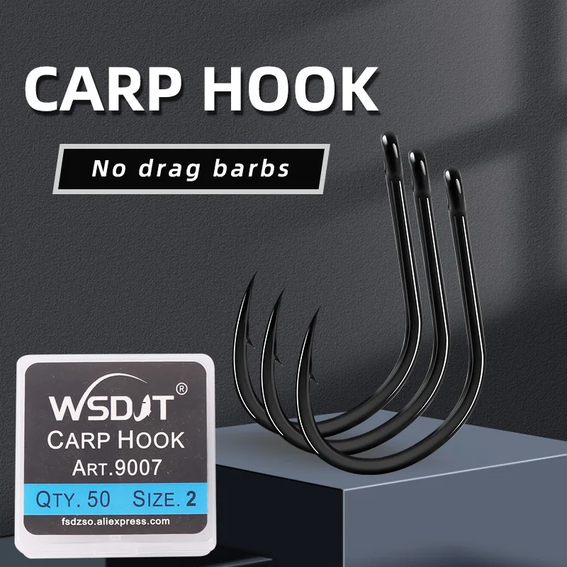 

50pcs Barbed Coated Carp Fishing Hooks with Eye Design in Japan Made by High Carbon Steel 9007