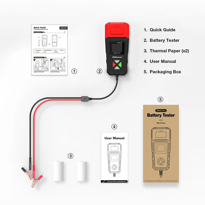BM550Ultra Car Battery Tester with Printer 6V 12V 24V 100-2000CCA Battery Analyzer Charging Check Battery Load Tester