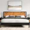 Queen Size Heavy Duty Platform Bed Frame with Headboard,Solid Wood Bed Frame, No Box Spring Needed, - Queen - Teak Brown 5