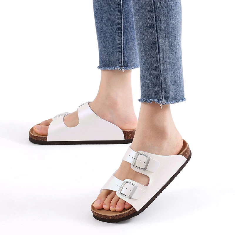 Women Comfortable Summer Beach Slippers With Double Buckle