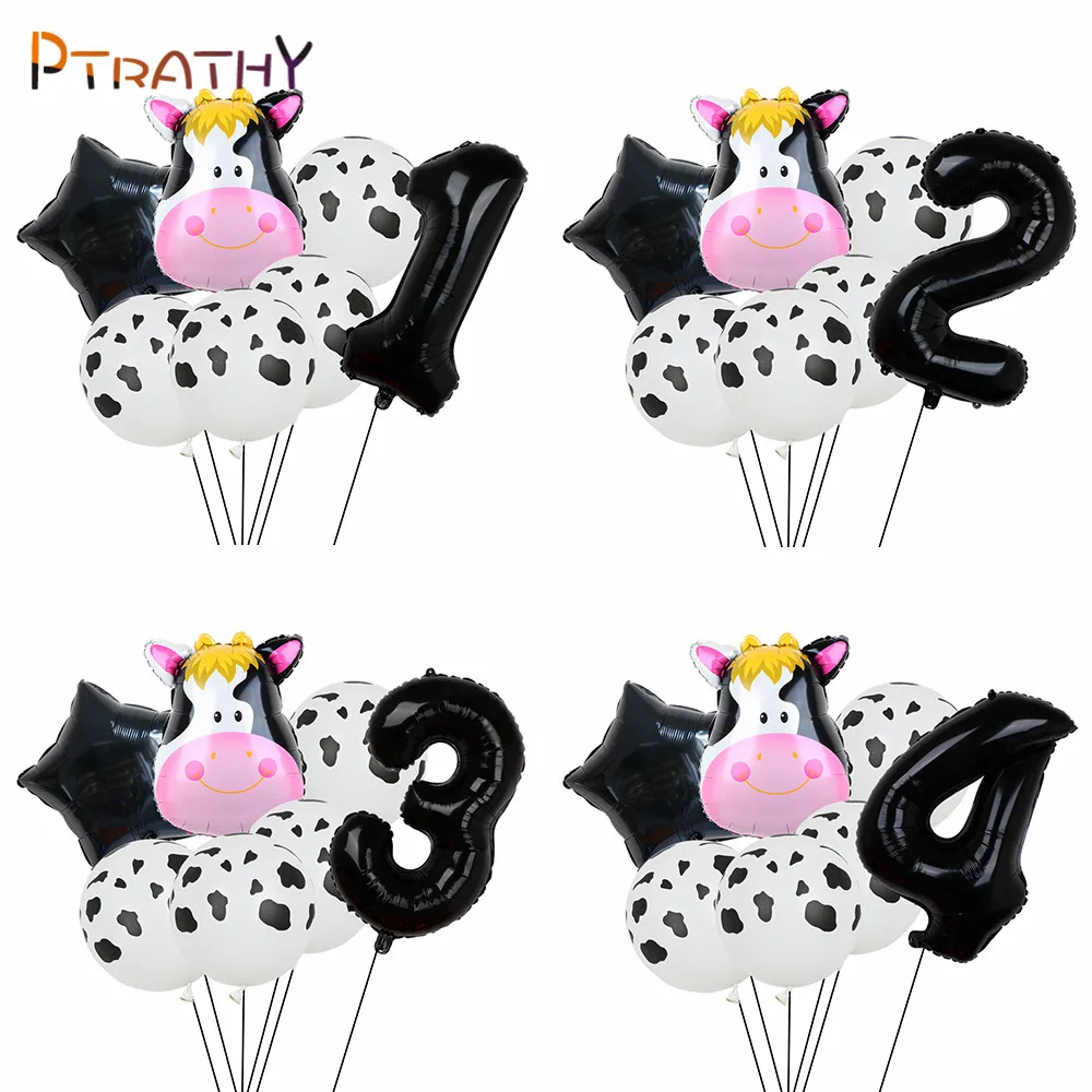 

7pcs/set Cow Head Birthday Balloons Animal Theme Party Animals Decor 12inch Cow Printed Latex Helium Kid Toys Birthday Supplies