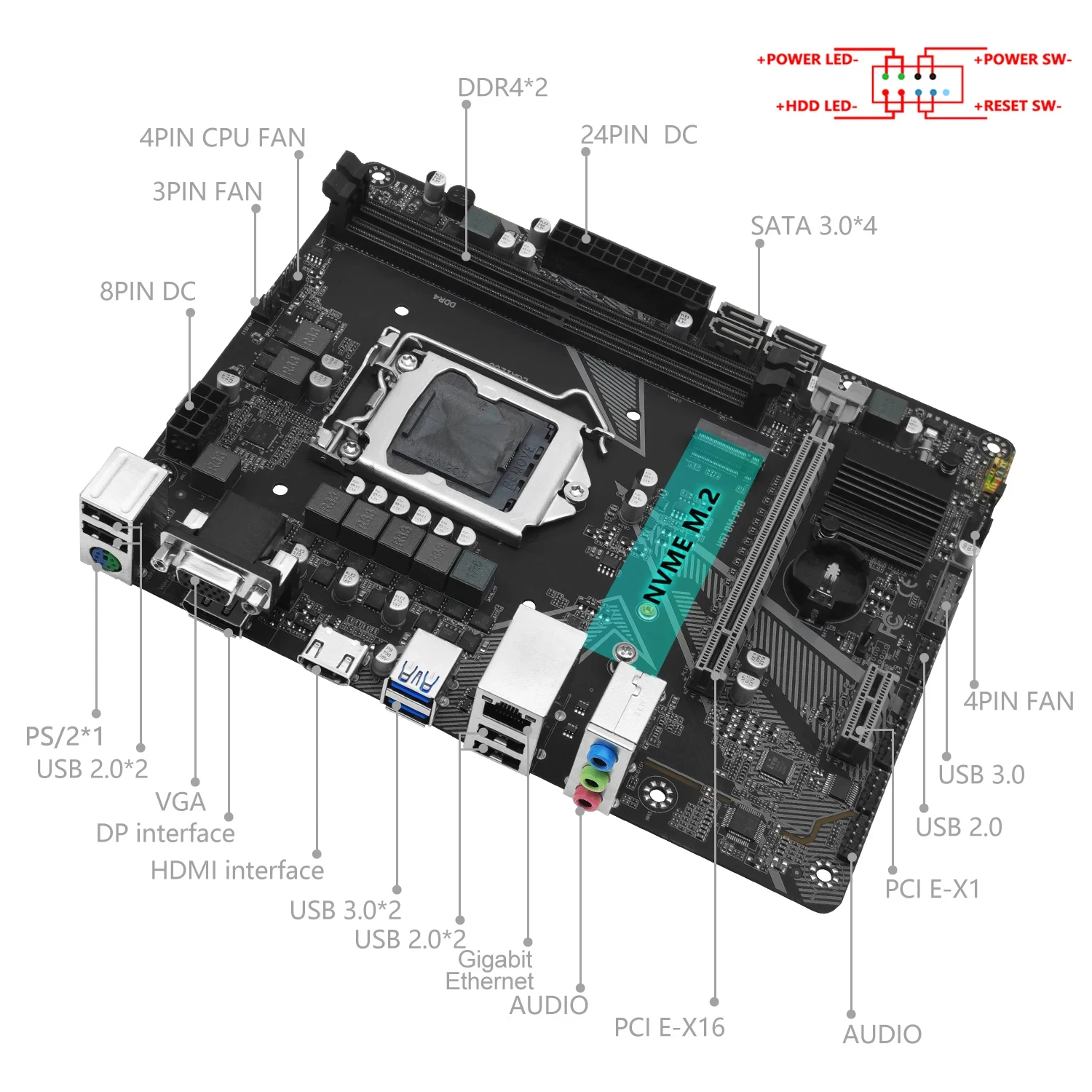 Motherboard Lga 1200 Suporta Intel Core i3 i5 i7 i9 10 ° 11 ° Processador Cpu Ram Ddr4 Memória Desktop Vga Hdmi M-atx Machinis-h511 - Imagem 5