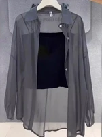 Plus Size Women’s Tops 2025 Summer Breathable and Sun-Proof Ice Silk Button Thin Loose Sheer Chiffon Blouses Shirts Long Sleeve - Image 2