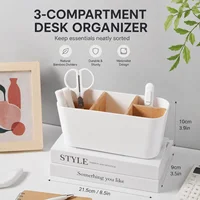 QA Minimalist Desk Organizer 3 Compartment Pen Holder with Wooden Dividers Office Storage Box for Pens Scissors Clips Home Offic 1