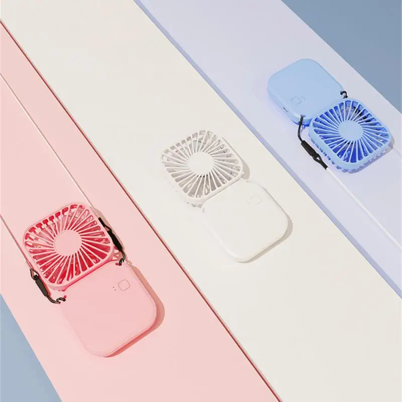 Handheld Electric Mini Fan Strap Type Portable Air Conditioners Folding Camping Mirror USB Rechargeable Small Fan Desktop