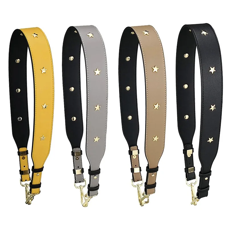 Women's Fashion Leather Bag Strap with Star Rivets - Adjustable 4CM Wide Shoulder Handle