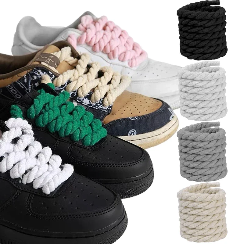 Cordones de algodón y lino para hombre y mujer, cordones de cuerda de madera de 120/140/160CM, tendencia de personalidad, calzado deportivo informal, 2 piezas