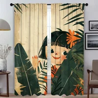 Curtains for Bedroom Naughty Little Girl Home Interior Curtains 2 Pieces Shades Blackout Curtain Partition Halloween Decoration 1