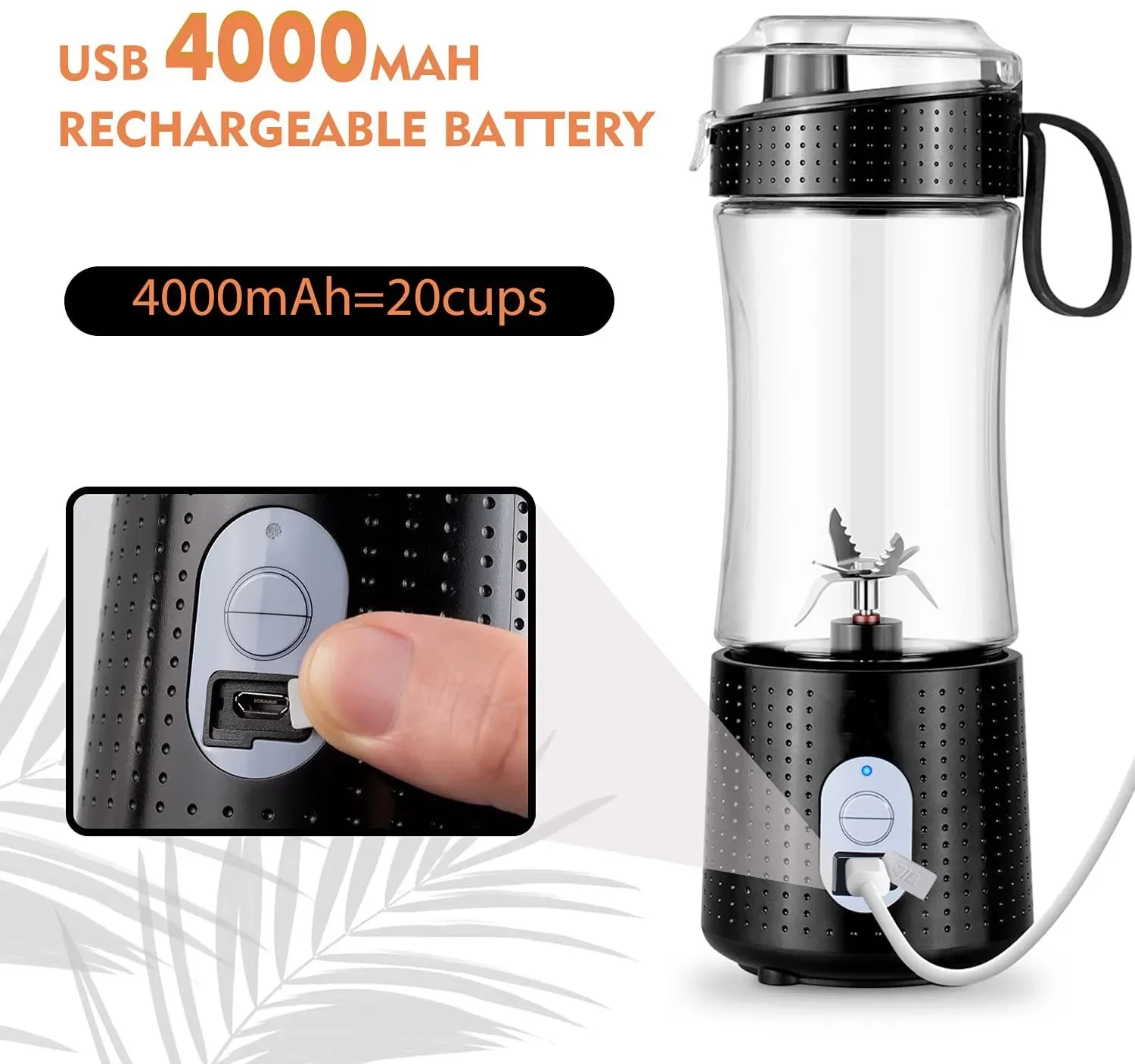 Orange Juicer Blender Machine Black Wireless Fresh Juice Blender Bottle Portable Mini Fast Orange Squeezer Can Blend Ice 4