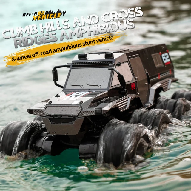8x8 RC Auto - 8WD Offroad Amphibien Stunt Fahrzeug - 8-Rad Speed Rennwagen, Wasserdichter Crawler, 2,4GHz Ferngesteuertes Auto Spielzeug
