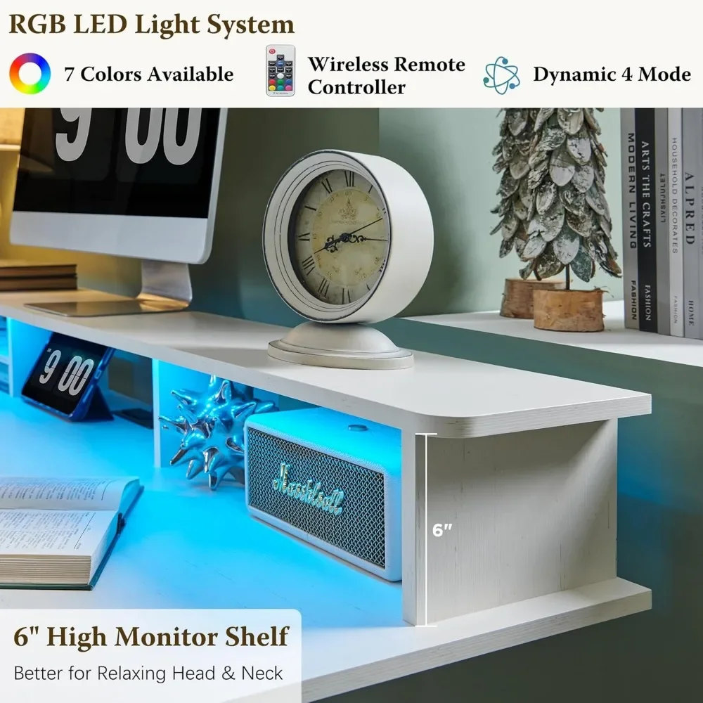 48" Electric Standing Desk Adjustable Height, Sit Stand Up Desk with Keyboard Tray, Power Outlets, LED Lights & Monitor Shelf 4