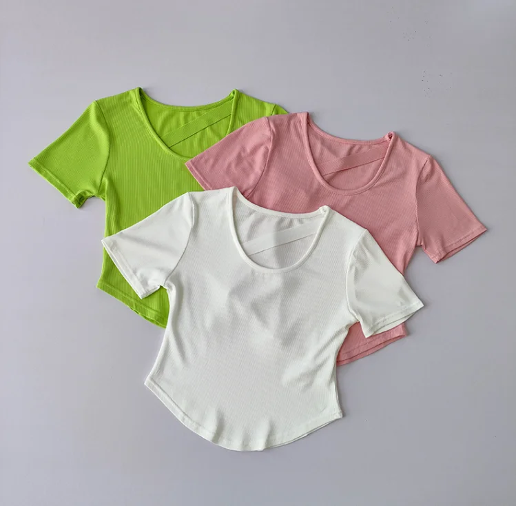 

Yoga Clothes Thread Book Short Sleeve Women's Summer Sports Fast Dry Gym Fitness Clothes Top Pilates Running Training T-shirt