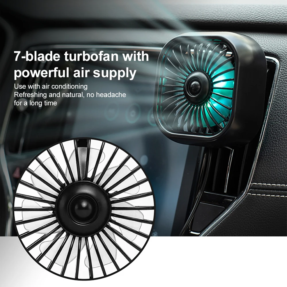Car Fan USB Color Light Low Noise Auto Interior Multifunction Mini