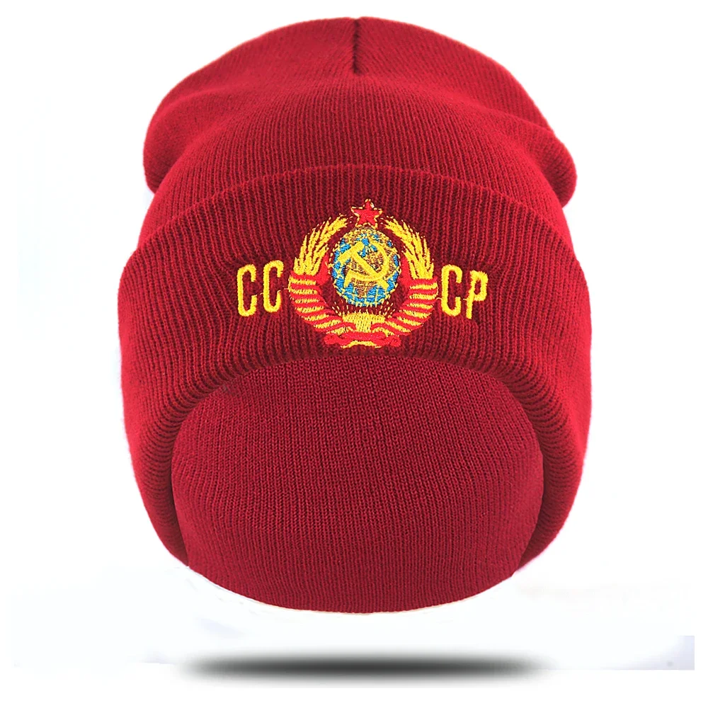 Casual Embroidery CCCP USSR Hat Cotton Flexible Warm Beanie Hats for Autumn Winter Russia Knitted Hip-hop Beanies Cap Unisex