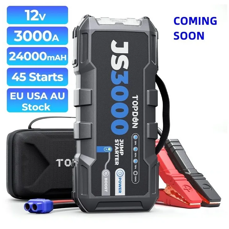 Topdon Jumpsurge3000 Js3000 Power Bank Jump Starter Jumpstarter 3000A Car Jump Starter 2500A Peak 24800Mah 12V