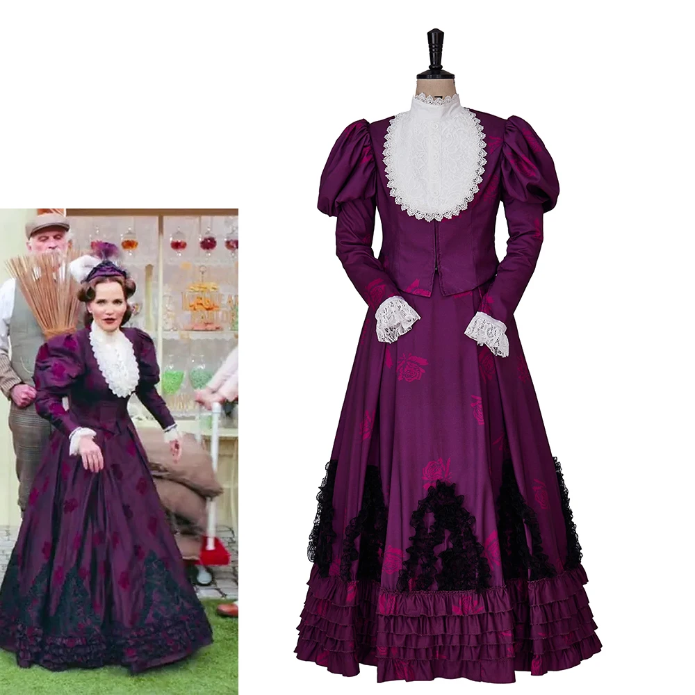 

TV Series Schmigadoon Cosplay Mildred Layton Costume Women's Purple Long Gothic Dress Medieval Belle Gown Outfit Halloween Suit