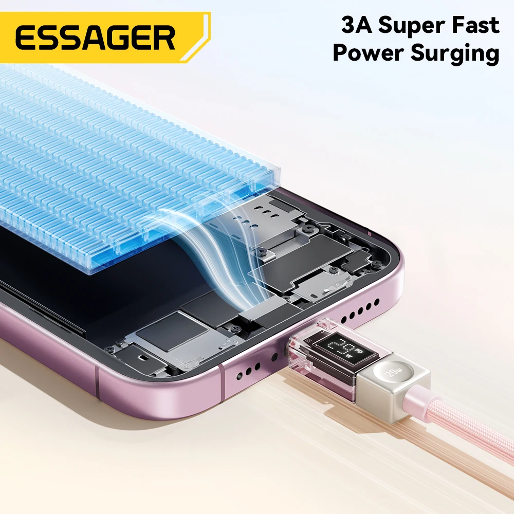 Essager USB C Cable For iPhone 14 13 12 11 Pro Max Xs Digital Display Wire PD 29W Fast Charging Type C To Lighting Data Cord