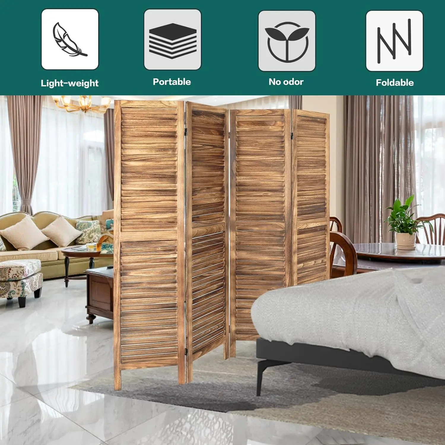 Room Divider, 4 Panel Room Dividers and Folding Privacy Screens, Freestanding Partition Divider Wall, Folding