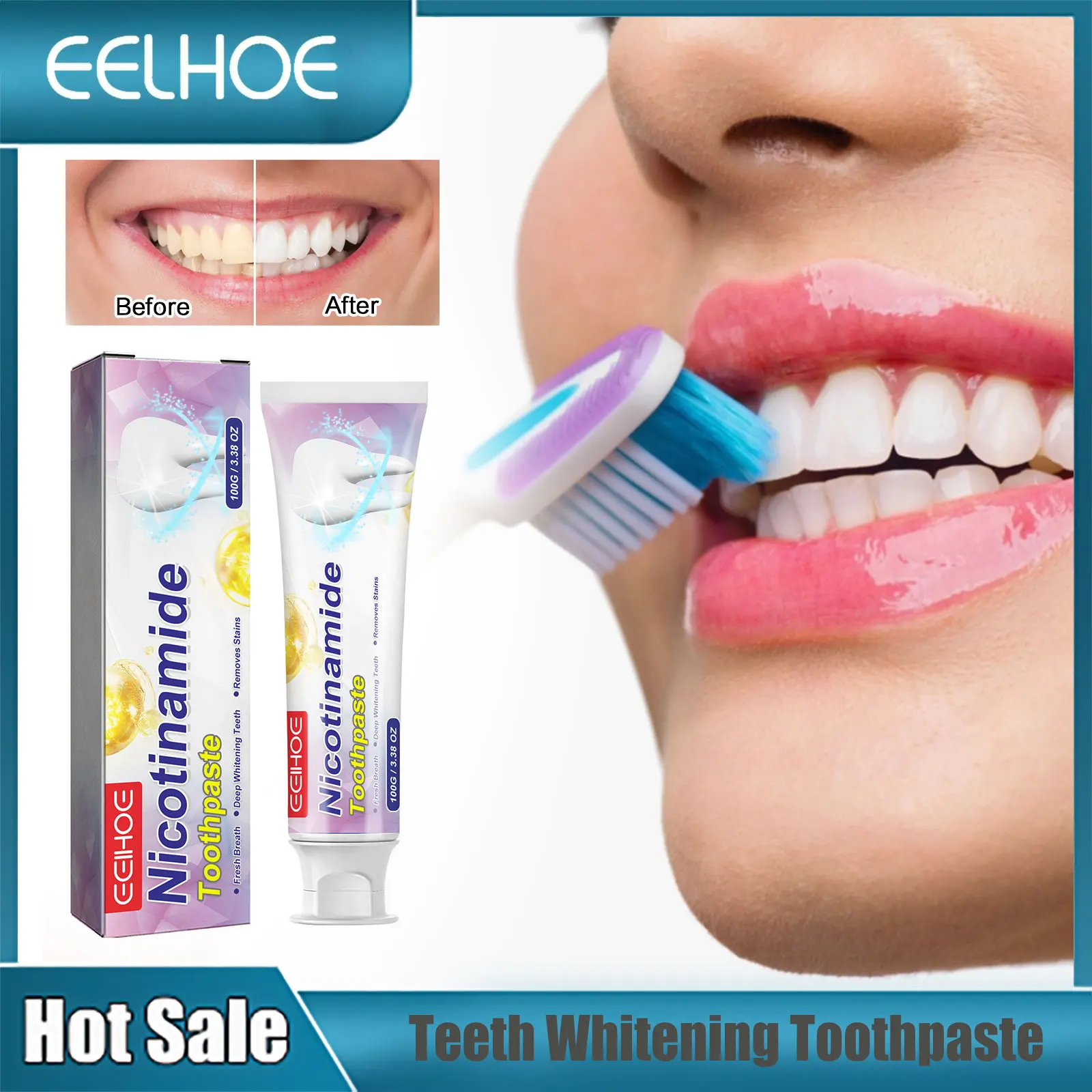 

EELHOE Niacinamide Whitening Teeth Toothpaste Stain Plaque Removal Bad Odour Fresh Breath Dental Gum Care Oral Tooth Brightening